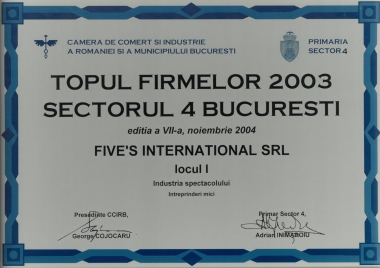 Locul 1 - TOPUL FIRMELOR 2003 SECTOR 4 BUCURESTI CCIR
