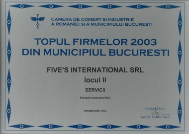 Locul 2 - TOPUL FIRMELOR 2003 SECTOR 4 BUCURESTI CCIR